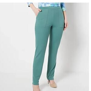 Isaac Mizrahi Live! Petite Crepe Knit Straight Leg Pants Pale Pine Size 1XP NWT